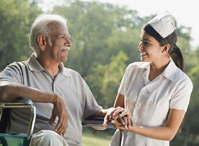 Senior citizen home care with medication reminders and mobility support